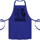 The Cat Owns the House Funny Kitten Cotton Apron 100% Organic Royal Blue