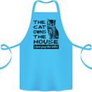 The Cat Owns the House Funny Kitten Cotton Apron 100% Organic Turquoise