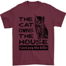 The Cat Owns the House Funny Kitten Mens T-Shirt Cotton Gildan Maroon