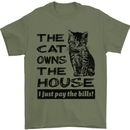 The Cat Owns the House Funny Kitten Mens T-Shirt Cotton Gildan Military Green