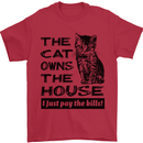The Cat Owns the House Funny Kitten Mens T-Shirt Cotton Gildan Red