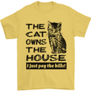 The Cat Owns the House Funny Kitten Mens T-Shirt Cotton Gildan Yellow