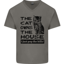 The Cat Owns the House Funny Kitten Mens V-Neck Cotton T-Shirt Charcoal