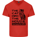The Cat Owns the House Funny Kitten Mens V-Neck Cotton T-Shirt Red