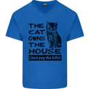 The Cat Owns the House Funny Kitten Mens V-Neck Cotton T-Shirt Royal Blue
