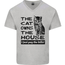 The Cat Owns the House Funny Kitten Mens V-Neck Cotton T-Shirt Sports Grey
