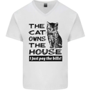 The Cat Owns the House Funny Kitten Mens V-Neck Cotton T-Shirt White