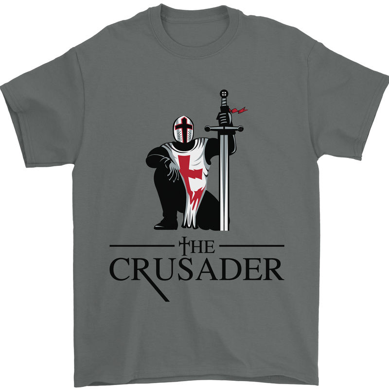The Cusader Knights Templar St Georges Day Mens T-Shirt Cotton Gildan Charcoal