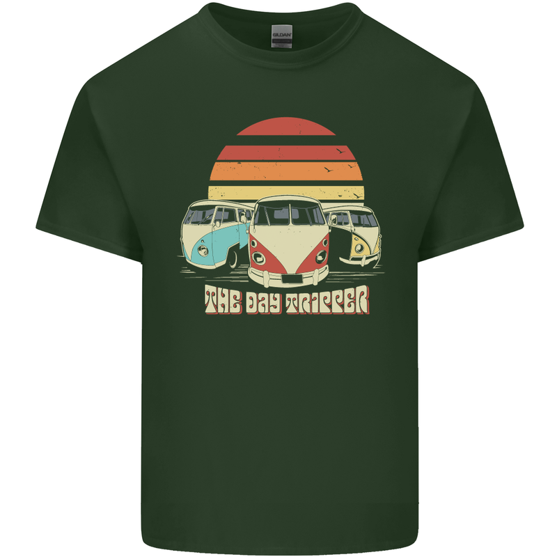 The Day Tripper Campervan Caravanning Mens Cotton T-Shirt Tee Top Forest Green