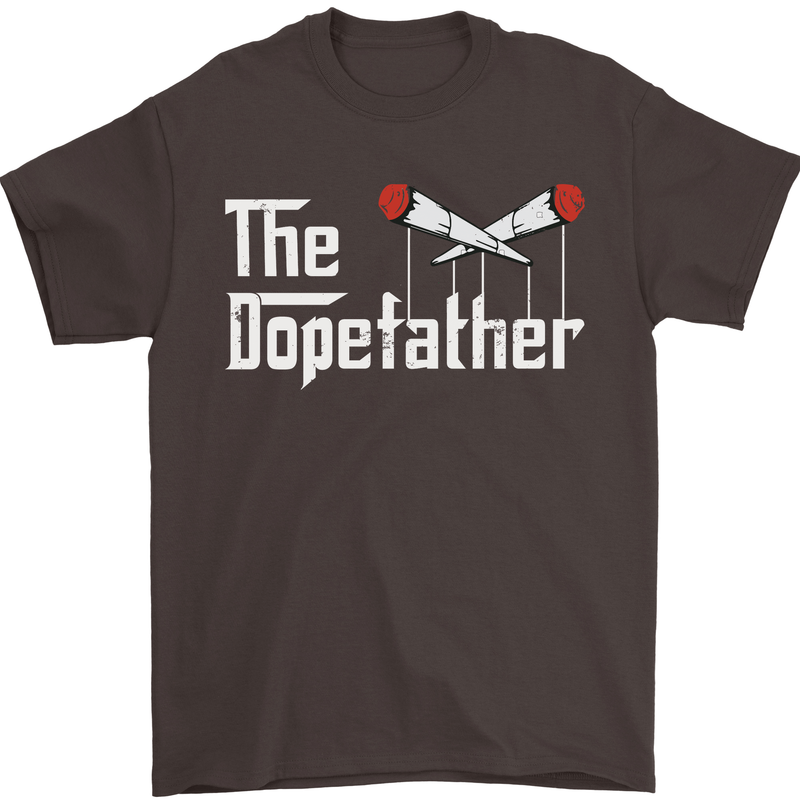 The Dopefather Funny Weed Drugs Cannabis Mens T-Shirt Cotton Gildan Dark Chocolate