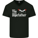 The Dopefather Funny Weed Drugs Cannabis Mens V-Neck Cotton T-Shirt Black