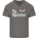 The Dopefather Funny Weed Drugs Cannabis Mens V-Neck Cotton T-Shirt Charcoal