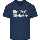 The Dopefather Funny Weed Drugs Cannabis Mens V-Neck Cotton T-Shirt Navy Blue