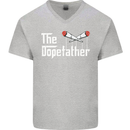 The Dopefather Funny Weed Drugs Cannabis Mens V-Neck Cotton T-Shirt Sports Grey