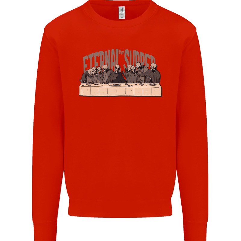 The Eternal Supper Last Parody Atheist Skulls Kids Sweatshirt Jumper Bright Red