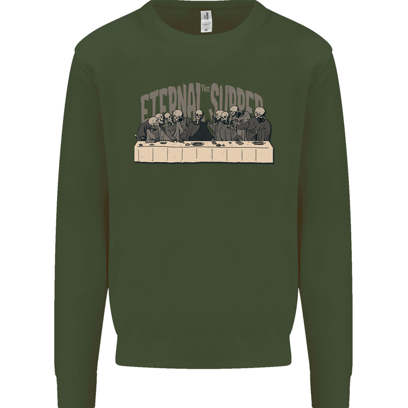 The Eternal Supper Last Parody Atheist Skulls Kids Sweatshirt Jumper Forest Green