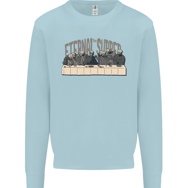 The Eternal Supper Last Parody Atheist Skulls Kids Sweatshirt Jumper Light Blue