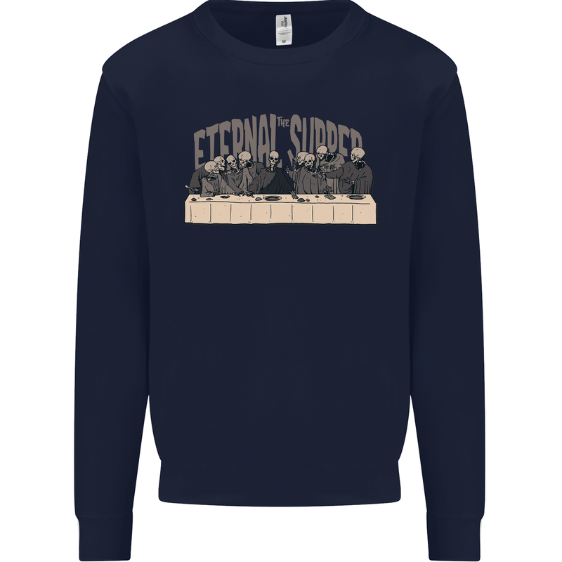 The Eternal Supper Last Parody Atheist Skulls Kids Sweatshirt Jumper Navy Blue