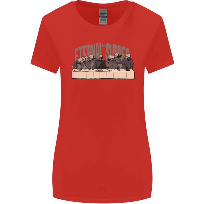The Eternal Supper Last Parody Atheist Skulls Womens Wider Cut T-Shirt Red