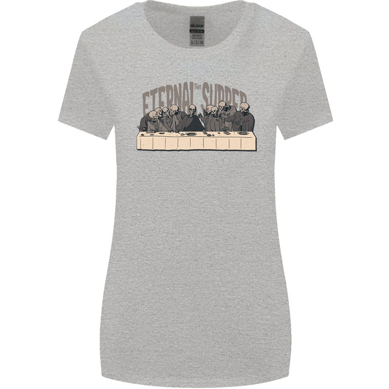 The Eternal Supper Last Parody Atheist Skulls Womens Wider Cut T-Shirt Sports Grey