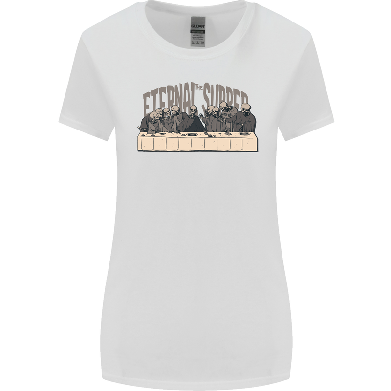 The Eternal Supper Last Parody Atheist Skulls Womens Wider Cut T-Shirt White