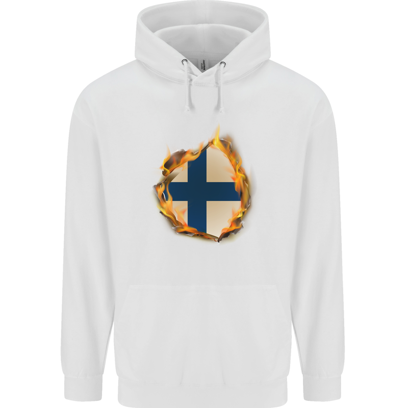 The Finnish Flag Fire Effect Finland Childrens Kids Hoodie White