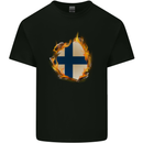 The Finnish Flag Fire Effect Finland Kids T-Shirt Childrens Black