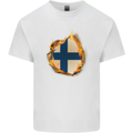 The Finnish Flag Fire Effect Finland Kids T-Shirt Childrens White