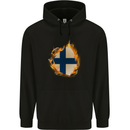 The Finnish Flag Fire Effect Finland Mens 80% Cotton Hoodie Black