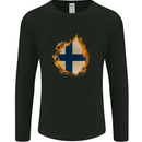 The Finnish Flag Fire Effect Finland Mens Long Sleeve T-Shirt Black