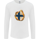 The Finnish Flag Fire Effect Finland Mens Long Sleeve T-Shirt White