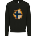 The Finnish Flag Fire Effect Finland Mens Sweatshirt Jumper Black