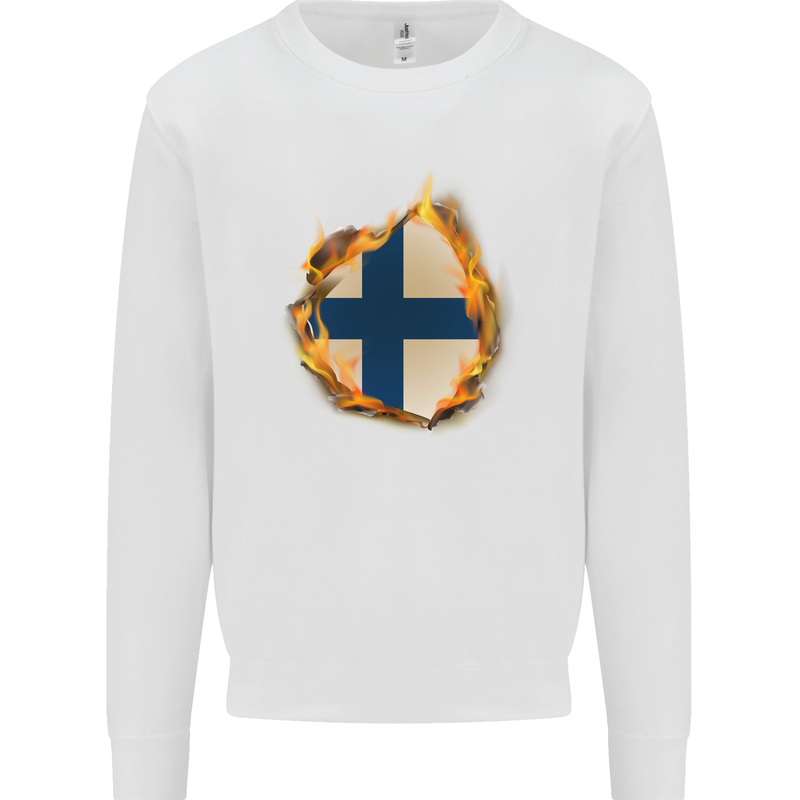 The Finnish Flag Fire Effect Finland Mens Sweatshirt Jumper White