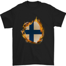 The Finnish Flag Fire Effect Finland Mens T-Shirt Cotton Gildan Black