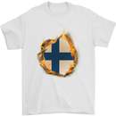 The Finnish Flag Fire Effect Finland Mens T-Shirt Cotton Gildan White