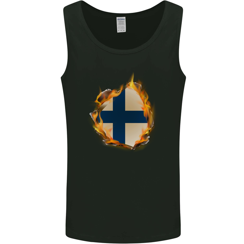 The Finnish Flag Fire Effect Finland Mens Vest Tank Top Black