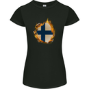 The Finnish Flag Fire Effect Finland Womens Petite Cut T-Shirt Black