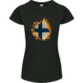 The Finnish Flag Fire Effect Finland Womens Petite Cut T-Shirt Black