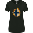 The Finnish Flag Fire Effect Finland Womens Wider Cut T-Shirt Black