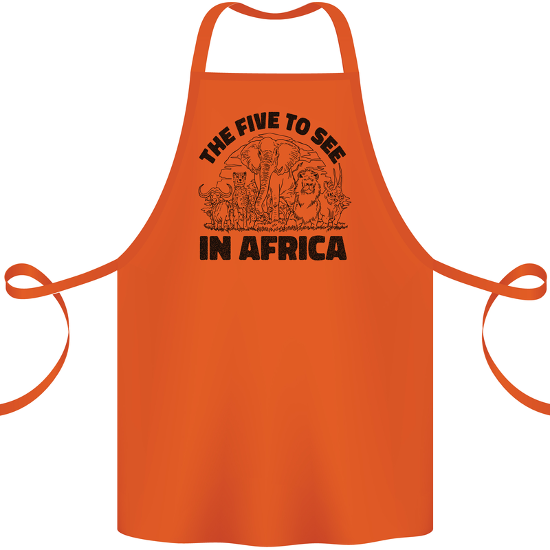The Five Wild Animas to See in Africa Cotton Apron 100% Organic Orange