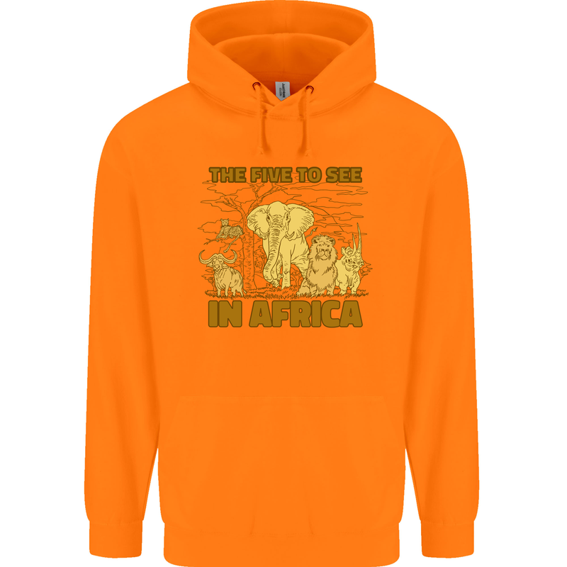 The Five to See in Africa Safari Animals Childrens Kids Hoodie Orange