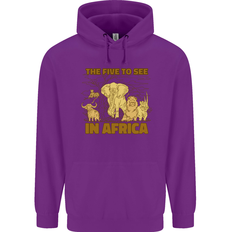The Five to See in Africa Safari Animals Childrens Kids Hoodie Purple