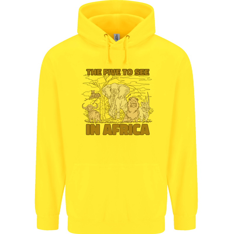 The Five to See in Africa Safari Animals Childrens Kids Hoodie Yellow