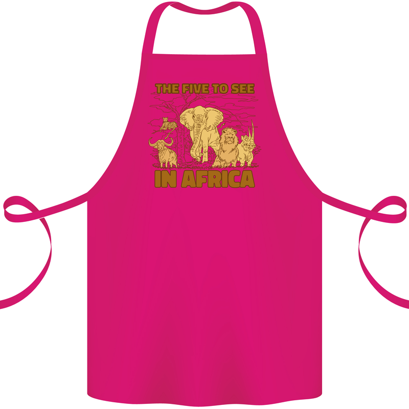 The Five to See in Africa Safari Animals Cotton Apron 100% Organic Pink