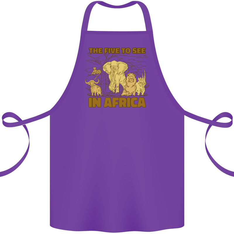 The Five to See in Africa Safari Animals Cotton Apron 100% Organic Purple