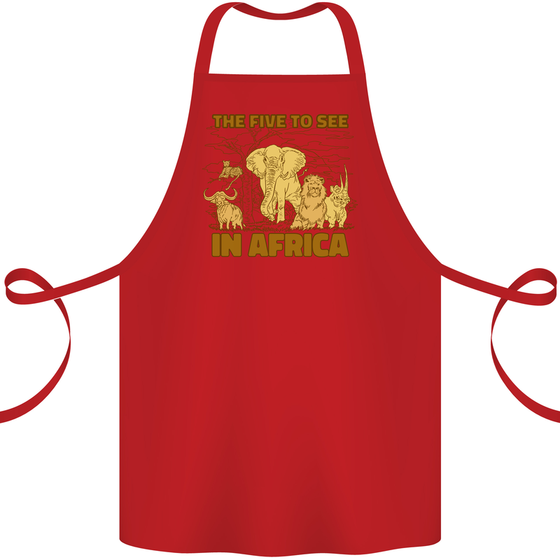 The Five to See in Africa Safari Animals Cotton Apron 100% Organic Red