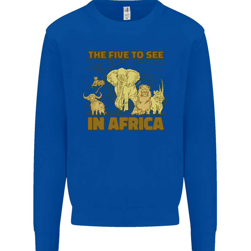 The Five to See in Africa Safari Animals Kids Sweatshirt Jumper Royal Blue