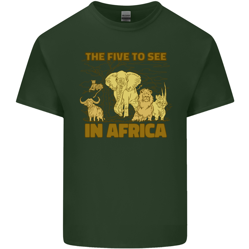 The Five to See in Africa Safari Animals Mens Cotton T-Shirt Tee Top Forest Green