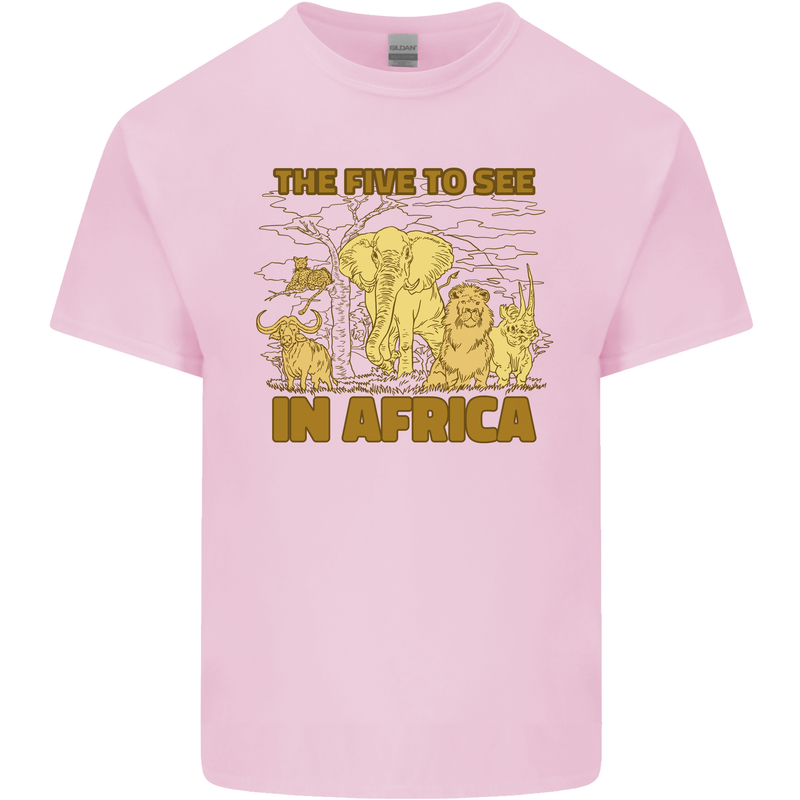 The Five to See in Africa Safari Animals Mens Cotton T-Shirt Tee Top Light Pink