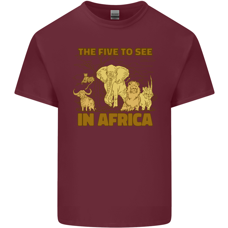 The Five to See in Africa Safari Animals Mens Cotton T-Shirt Tee Top Maroon